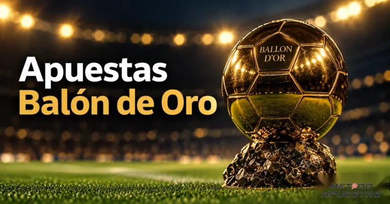 Trofeo del Balón de Oro sobre el césped de un estadio iluminado