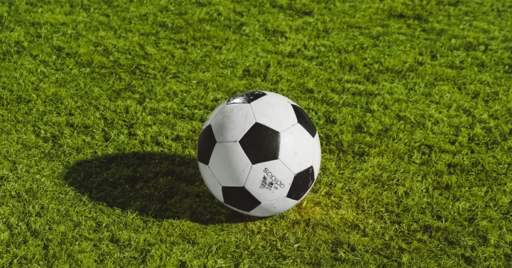 Balón de fútbol sobre el césped de un campo